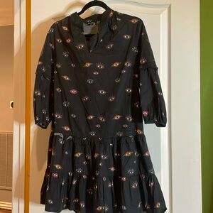 Nicole Miller midi  dress Hamsa  with ruffles size small 👁️👁️👁️